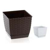 Hectarul - Ghiveci patrat imitatie ratan Ratolla 19 cm, 3.8L, maro